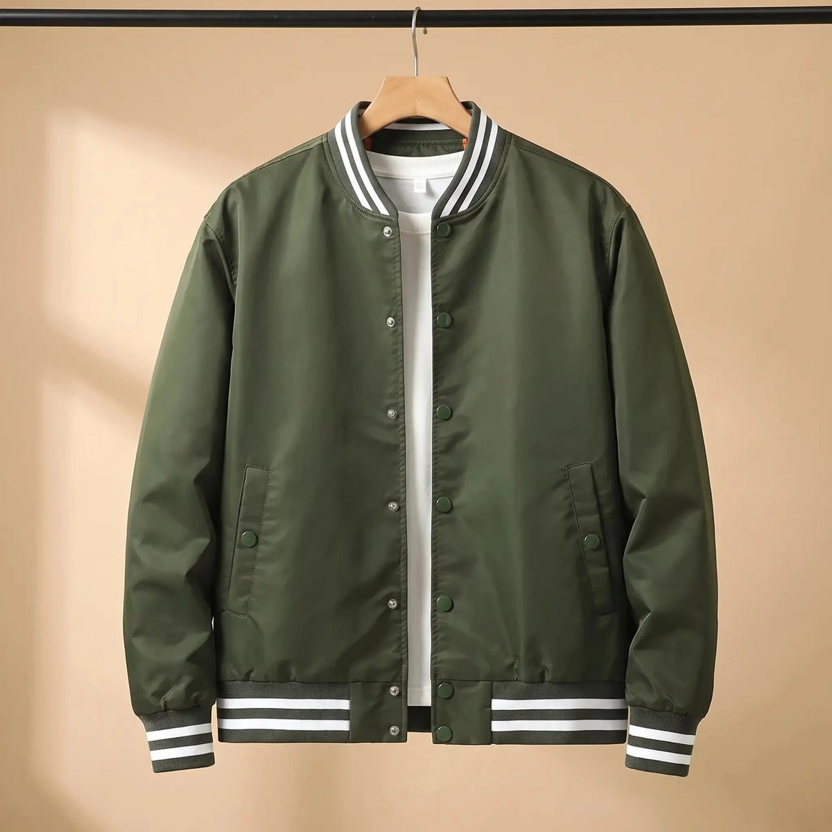 Men's snap front bomber jacket in Green 1