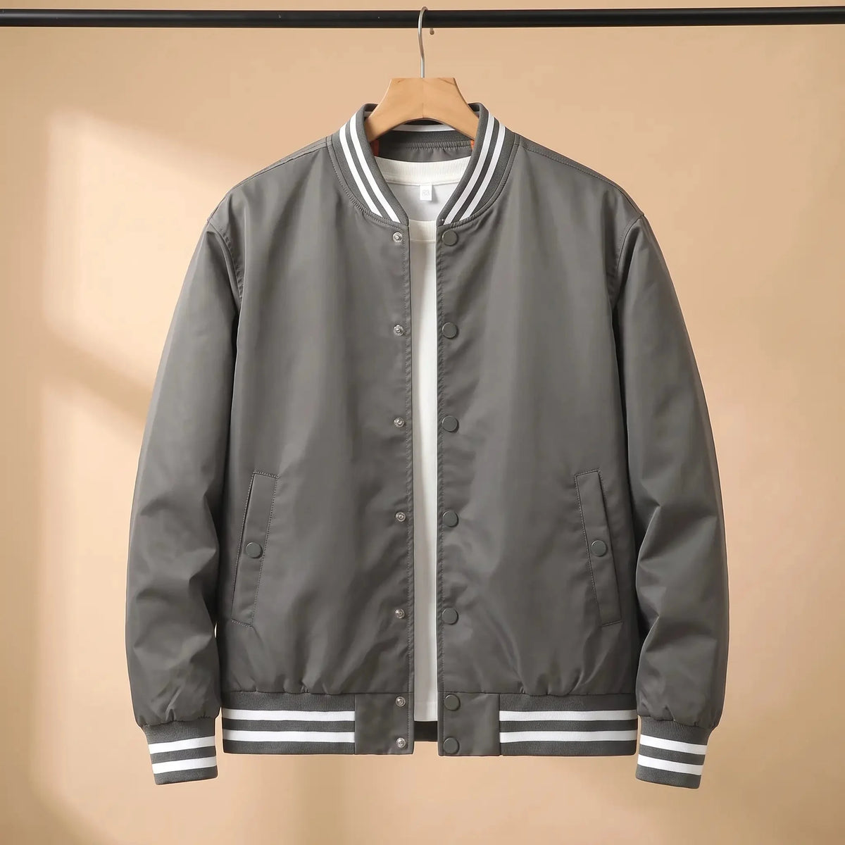 Men's snap front bomber jacket in Grey 1