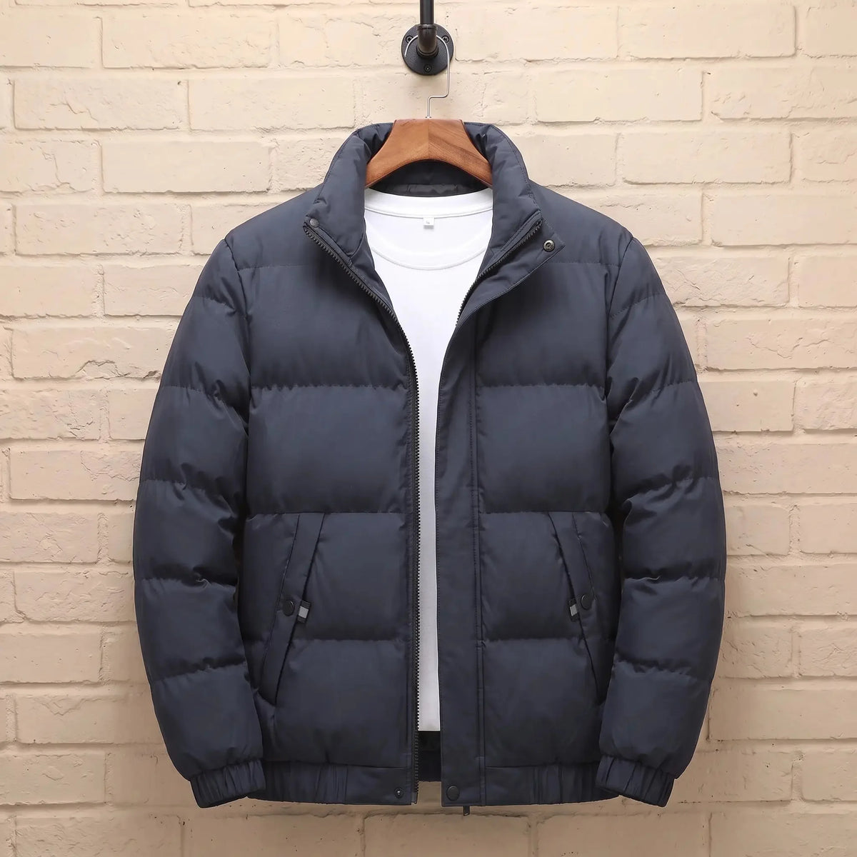 Men's stand-collar puffer jacket in Navy Blue 1