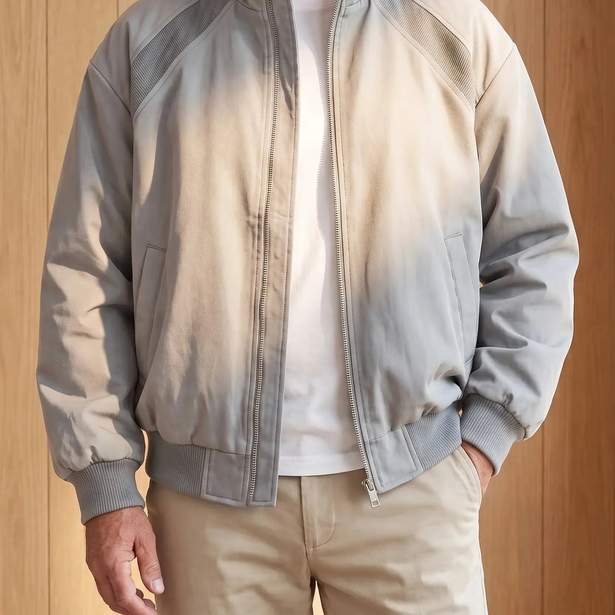 Men's stand collar zip bomber jacket in Gray 1