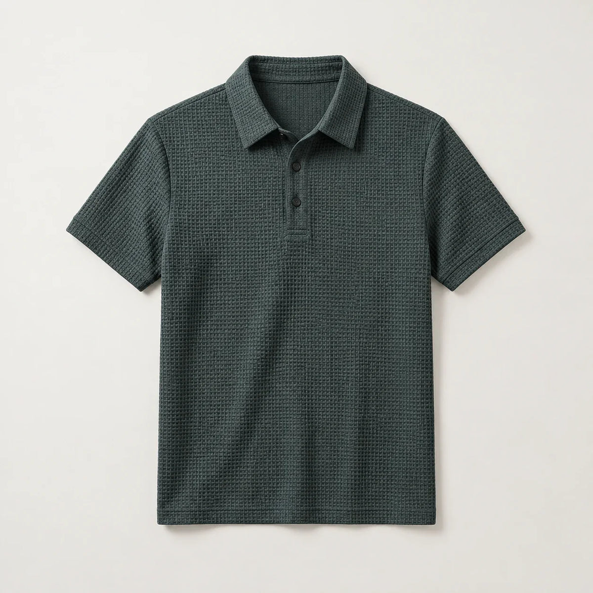 Men's textured short-sleeve polo in Green, full front view