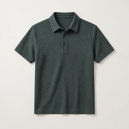 Men's textured short-sleeve polo in Green, full front view