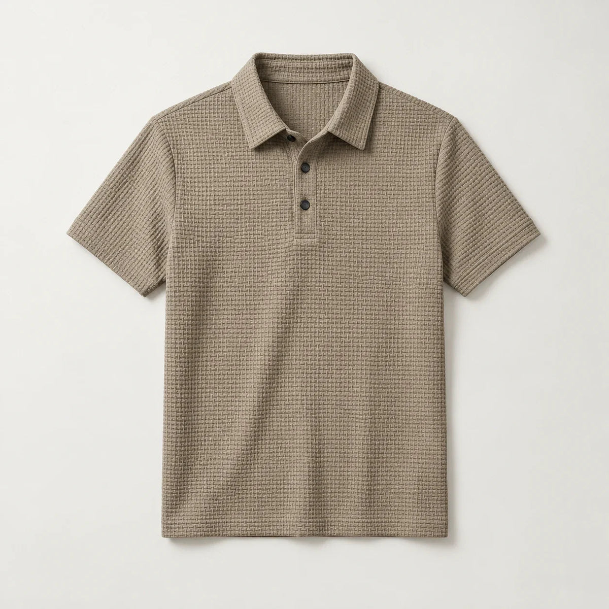 Men's textured short-sleeve polo in Khaki, full front view
