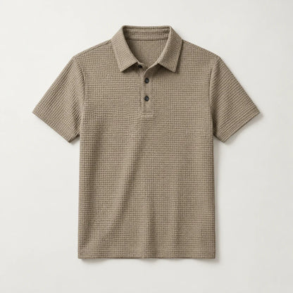Men's textured short-sleeve polo in Khaki, full front view