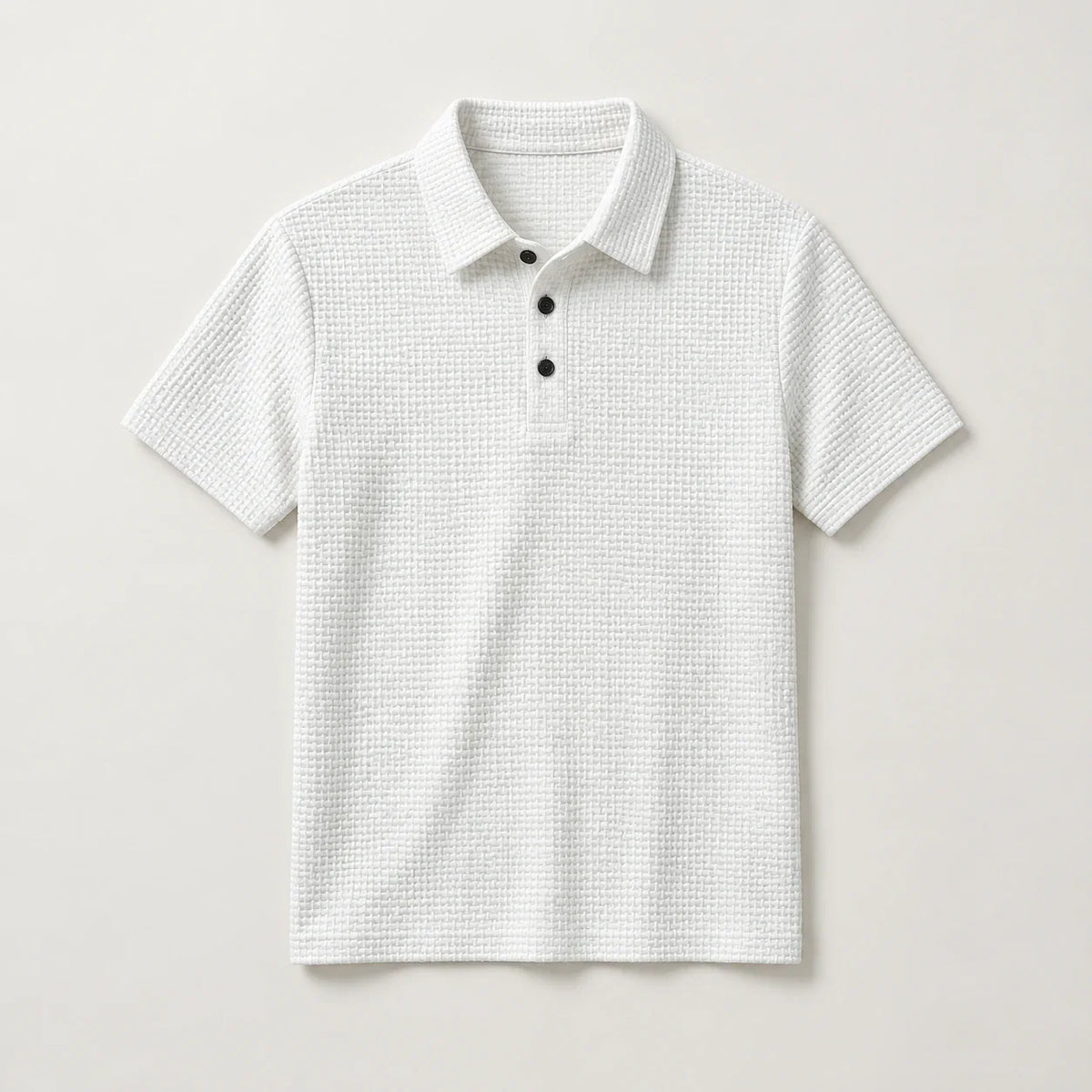 Men's textured short-sleeve polo in White, full front view
