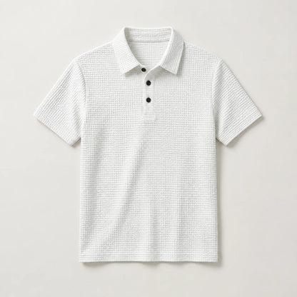 Men's textured short-sleeve polo in White, full front view
