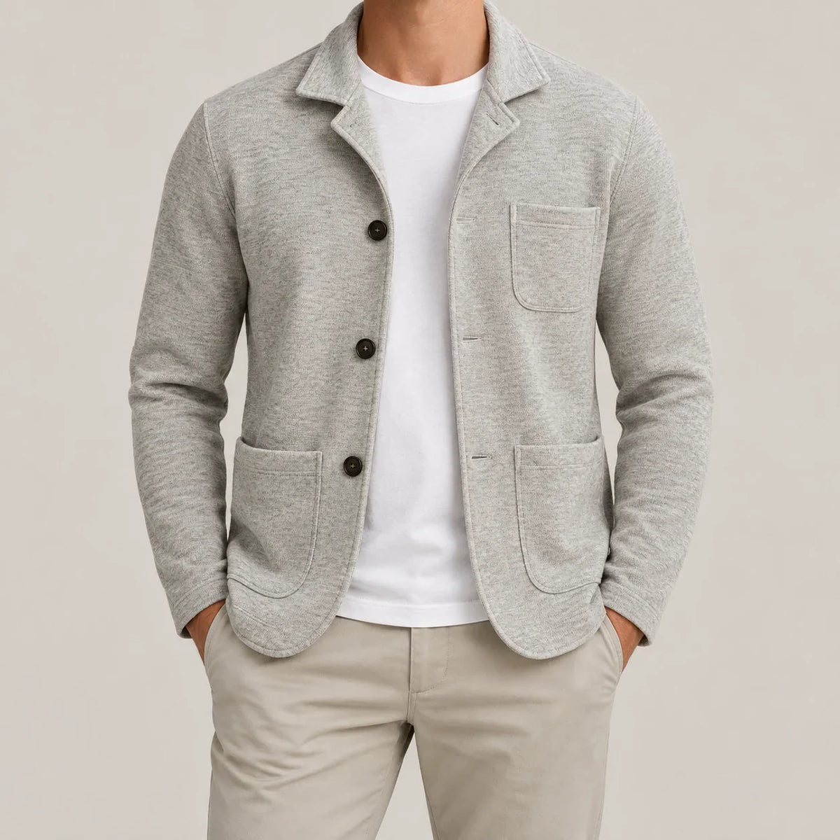 Men's unstructured blazer in Gray, complete worn front view