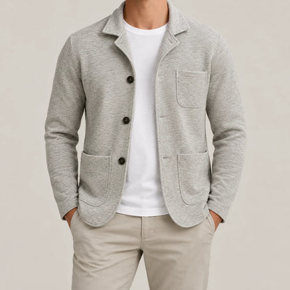 Men's unstructured blazer in Gray, complete worn front view