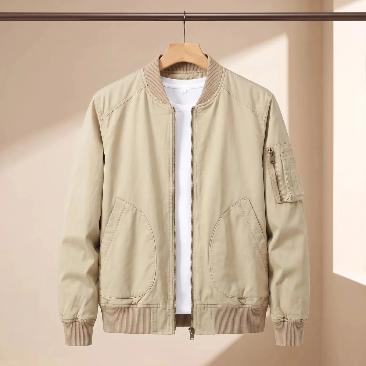 Men's washed bomber jacket in Khaki 1