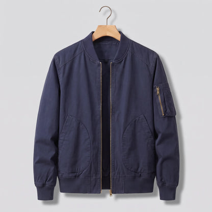 Men's washed bomber jacket, studio view
