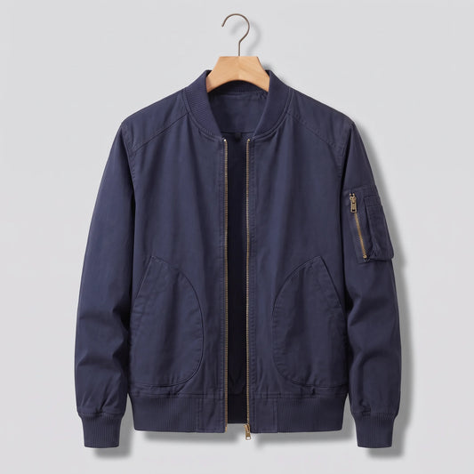 Men's washed bomber jacket, studio view