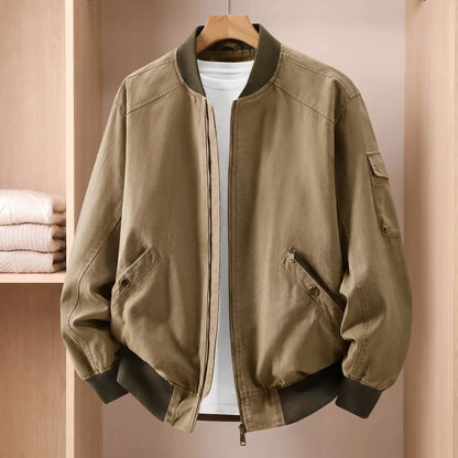 Men's washed twill bomber jacket in Khaki 1