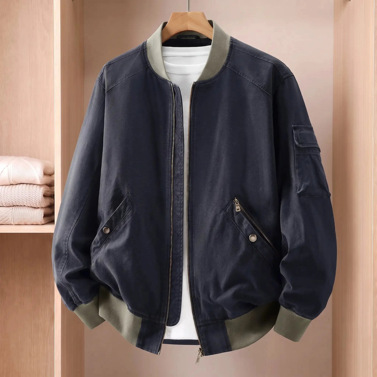 Men's washed twill bomber jacket in Navy Blue 1