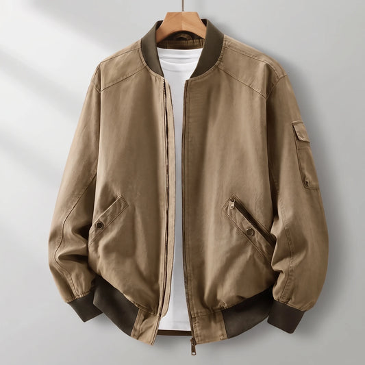 Men's washed twill bomber jacket, studio view