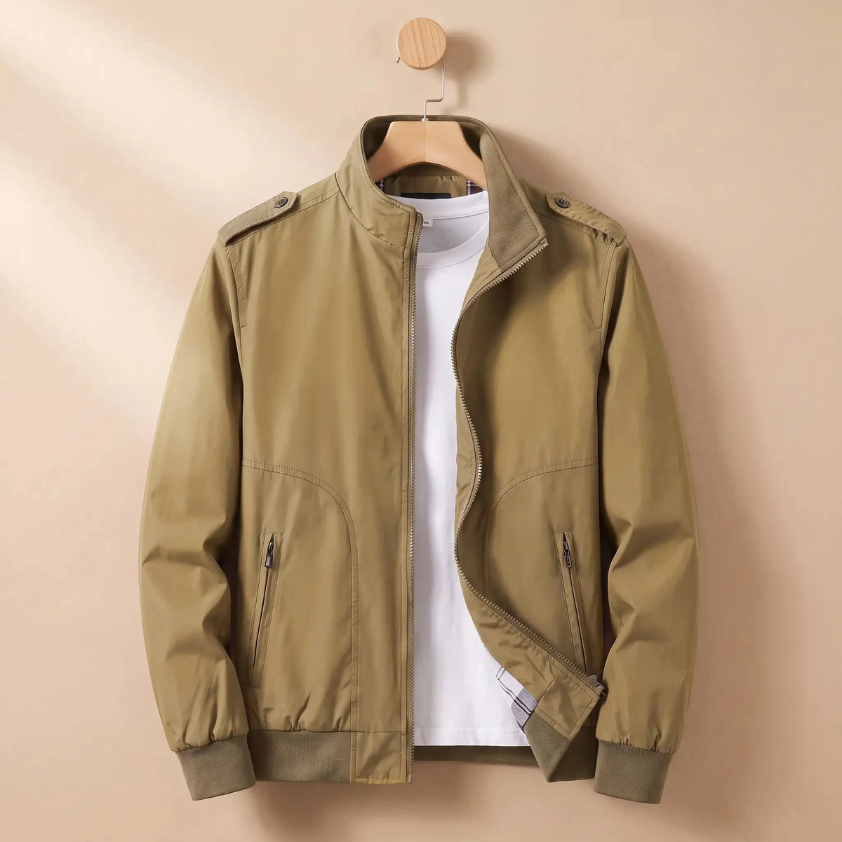 Men's zip bomber jacket in Khaki 1