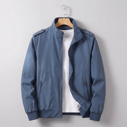 Men's zip bomber jacket, studio front view