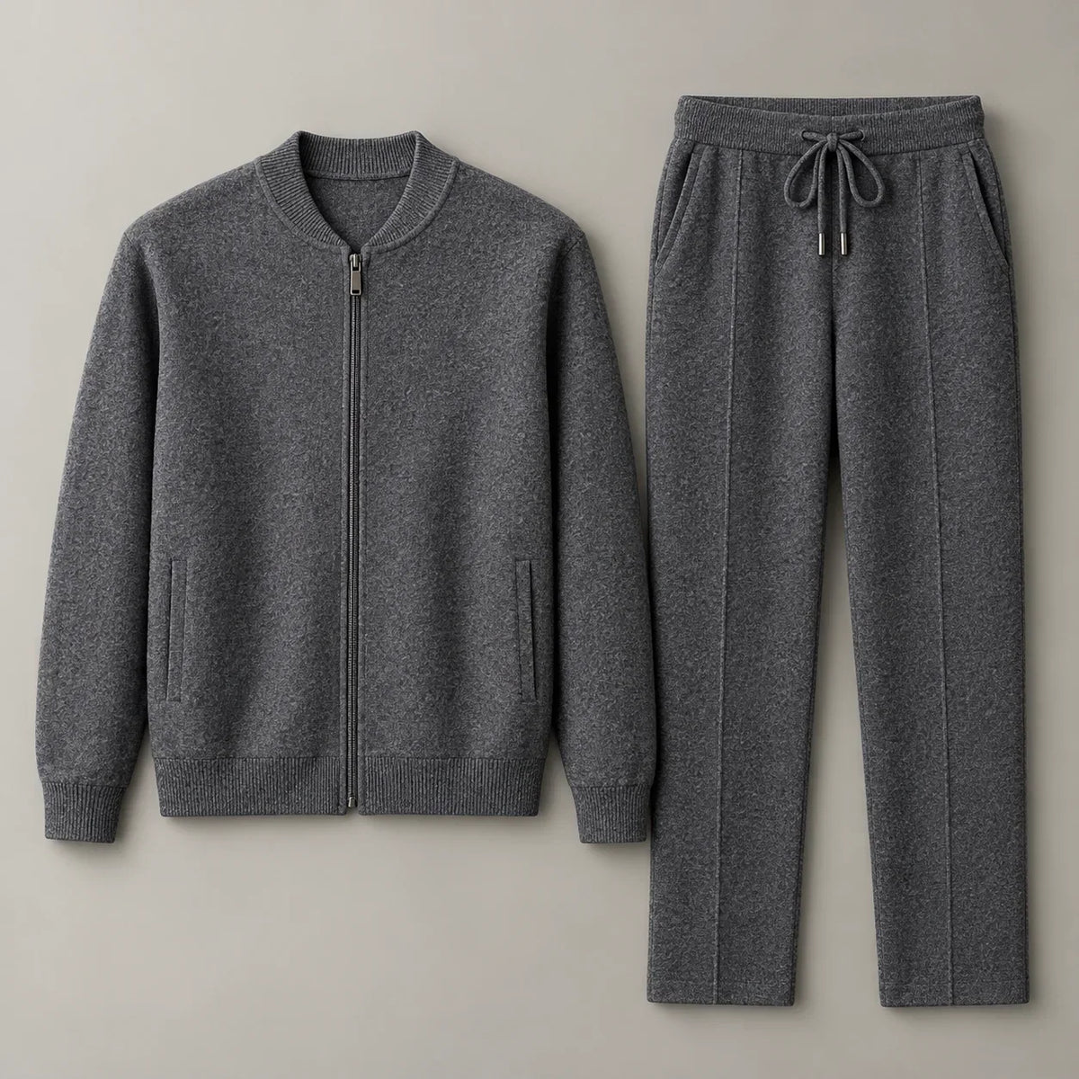 Men's zip-front knit tracksuit set in Dark Gray, complete jacket and trousers