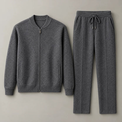 Men's zip-front knit tracksuit set in Dark Gray, complete jacket and trousers