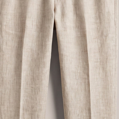 Close view of the woven fabric surface and front crease