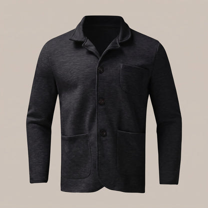Black unstructured blazer with patch pockets, front view