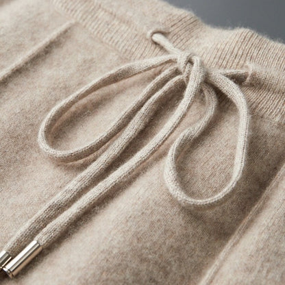 Close view of the drawstring cord and metal tips on the joggers