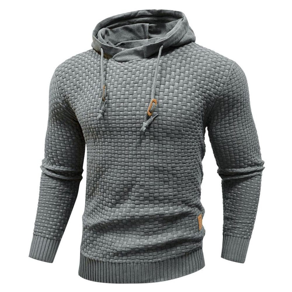 Dark Grey basket-weave hooded pullover, front view