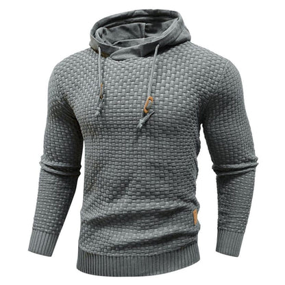 Dark Grey basket-weave hooded pullover, front view