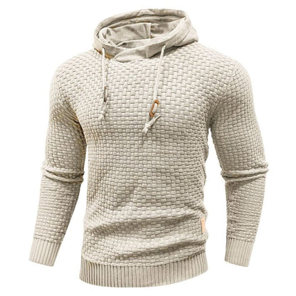 Khaki basket-weave hooded pullover, front view