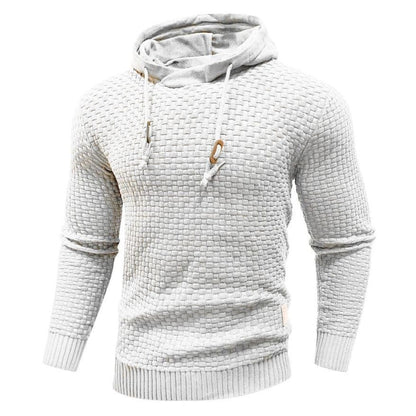 White basket-weave hooded pullover, front view