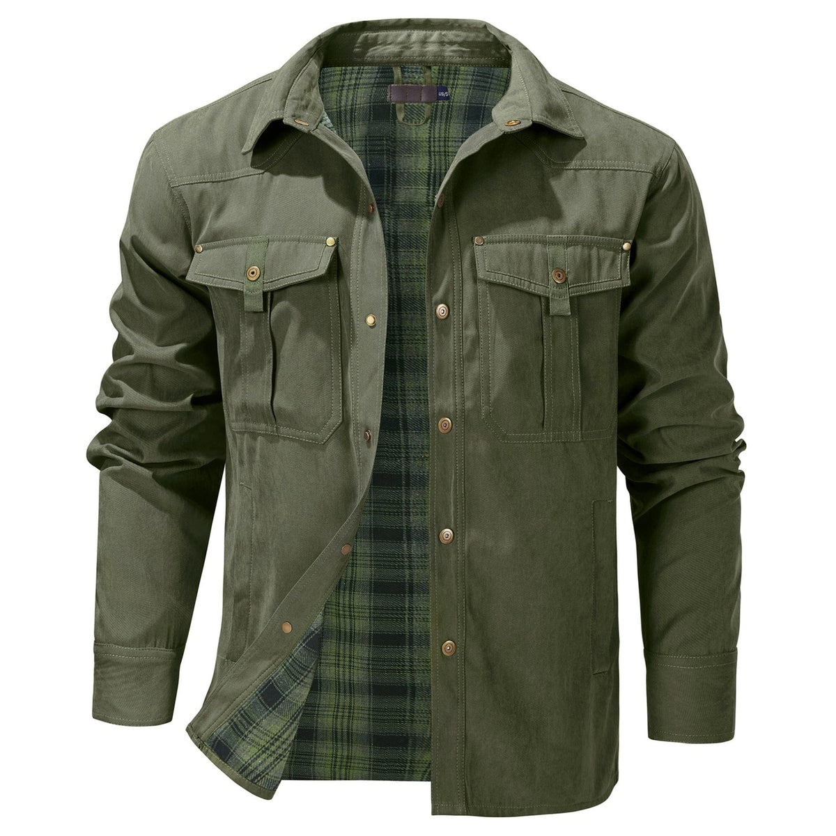 Army Green flap pocket shirt jacket, front view