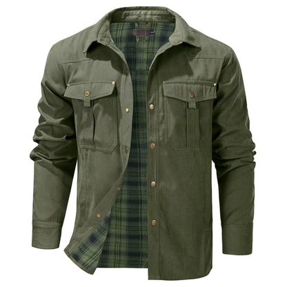 Army Green flap pocket shirt jacket, front view