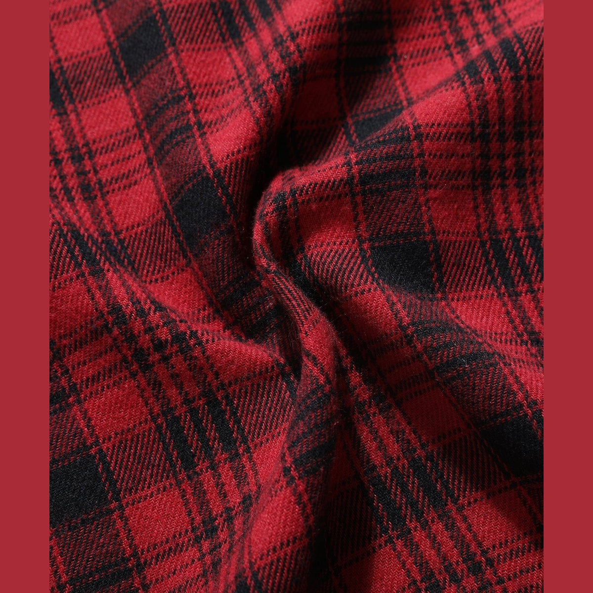 Close view of the plaid lining fabric on the shirt jacket