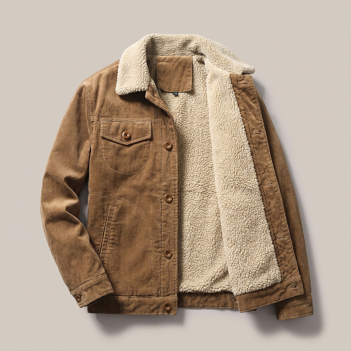 Coffee sherpa collar trucker jacket, front view