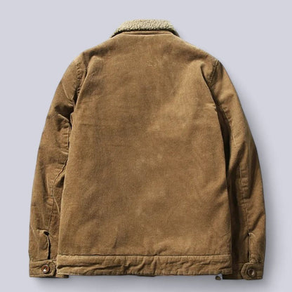 Back view of the sherpa collar trucker jacket