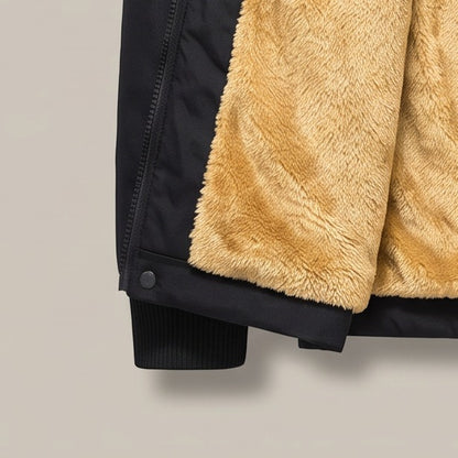 Close view of the hem and zip on the hooded zip jacket
