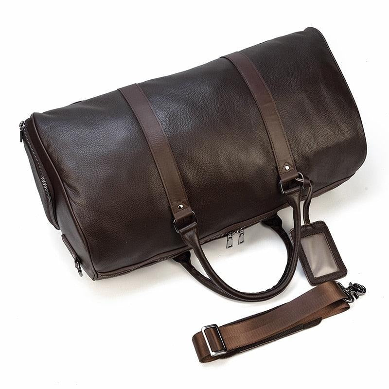 Top view of the weekender duffle bag with handles and shoulder strap