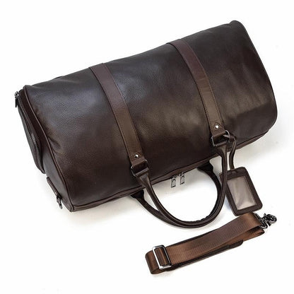 Top view of the weekender duffle bag with handles and shoulder strap