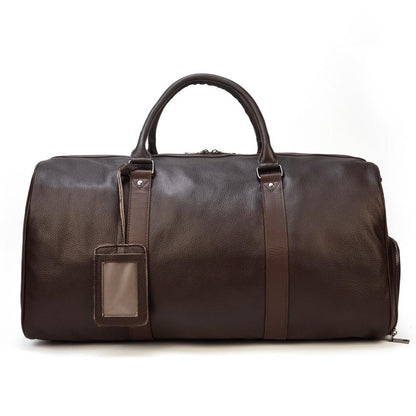 Brown weekender duffle bag, second front view