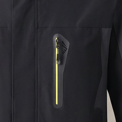 Close view of the chest zip pocket on the outdoor jacket