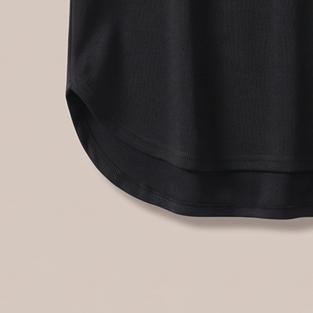 Close view of the curved hem on the lounge set t-shirt
