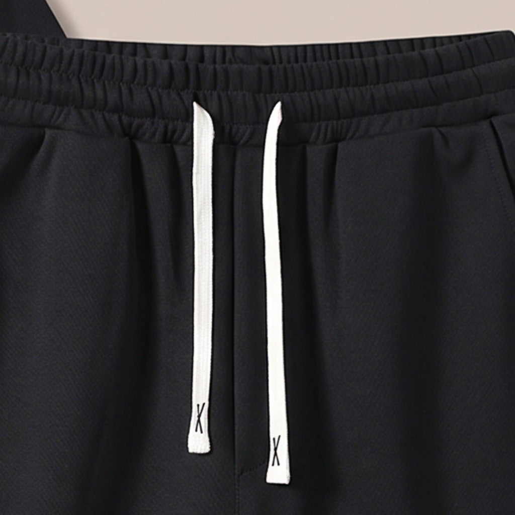 Close view of the elastic waist and drawstring on the lounge set shorts