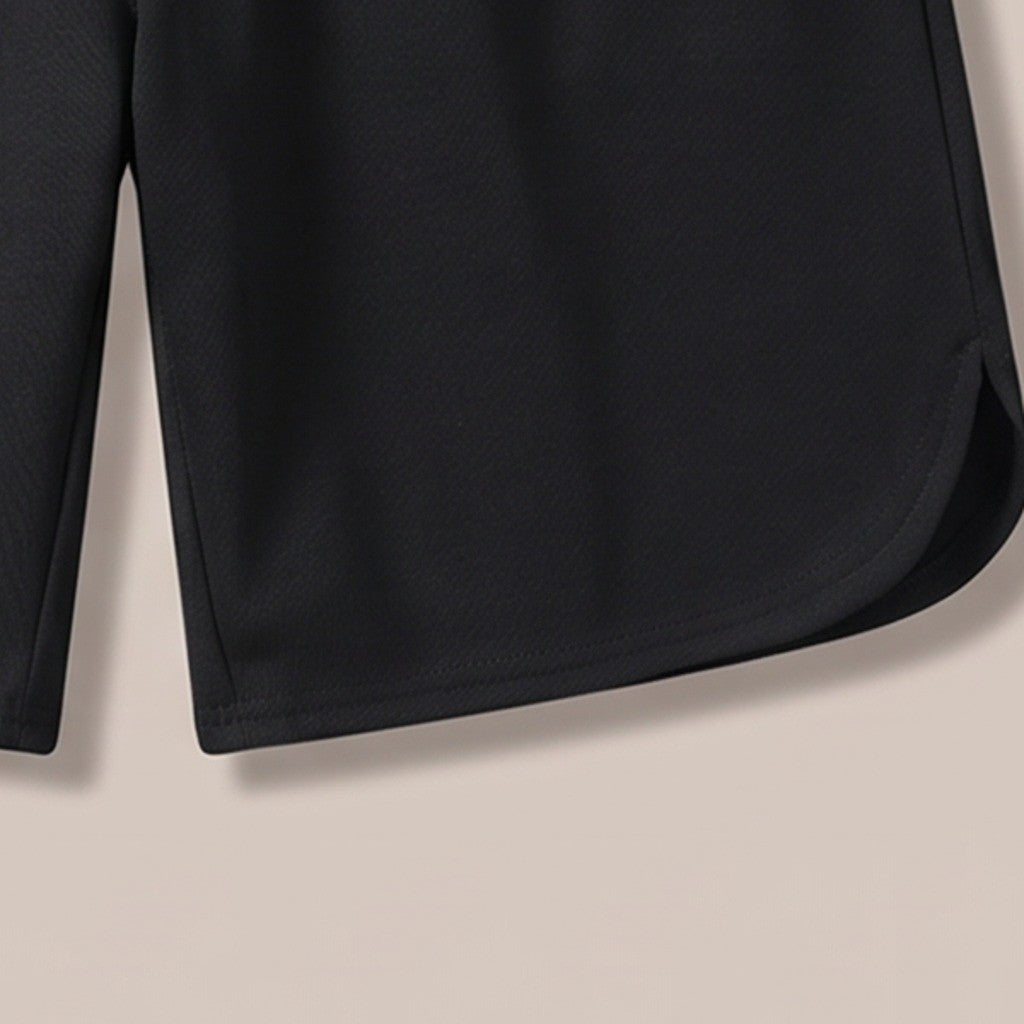 Close view of the curved side hem on the lounge set shorts