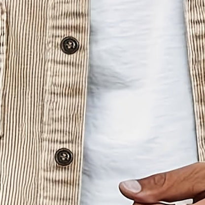 Button placket on a men's corduroy overshirt