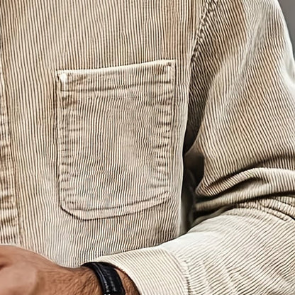 Patch chest pocket on a men's corduroy overshirt