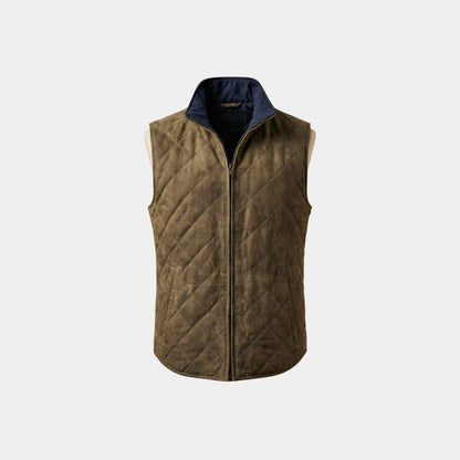 Men's diamond stitch zip vest on a plain background