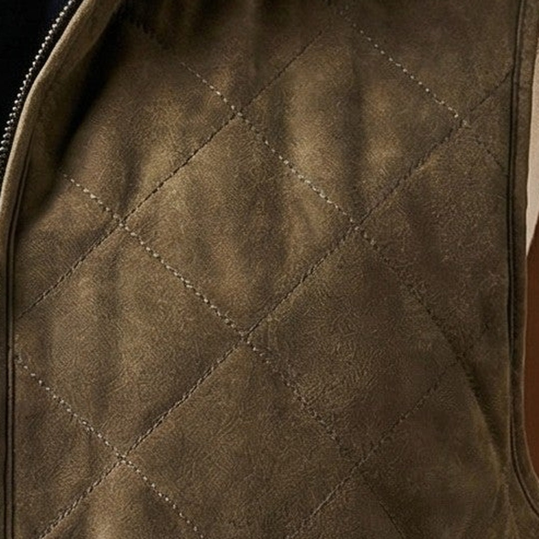 Diamond stitch surface of a men's zip vest