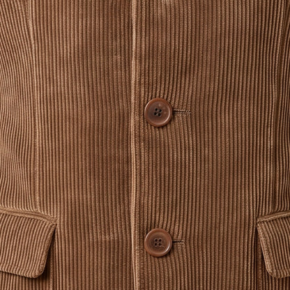 Round buttons and hip flap pocket on a men's corduroy-look jacket