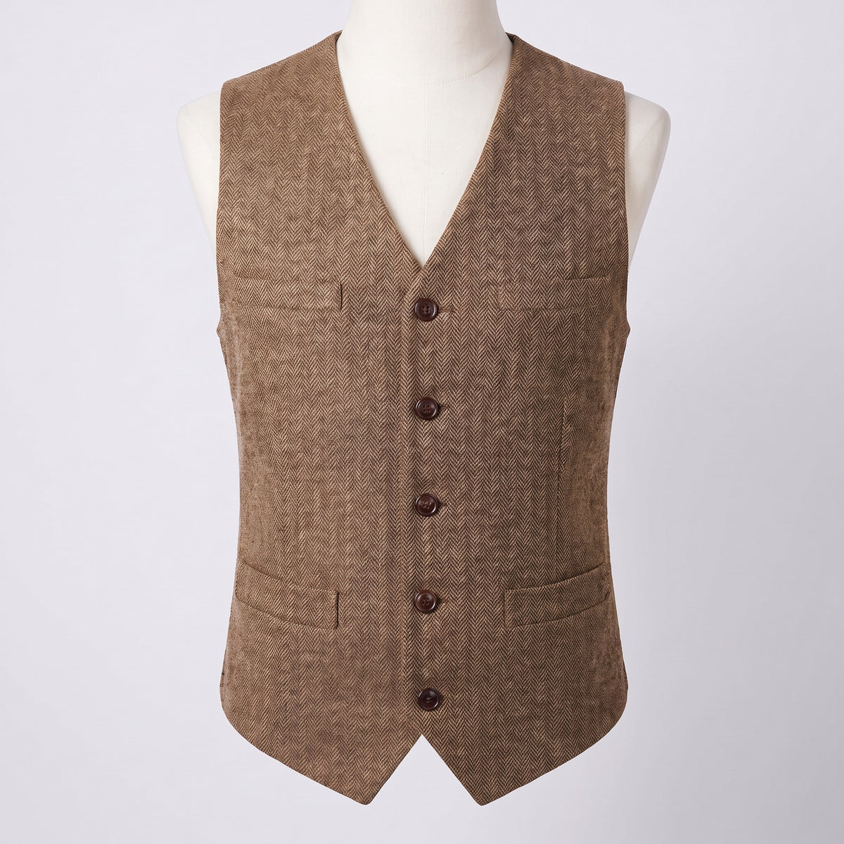 Men's herringbone V-neck waistcoat in brown