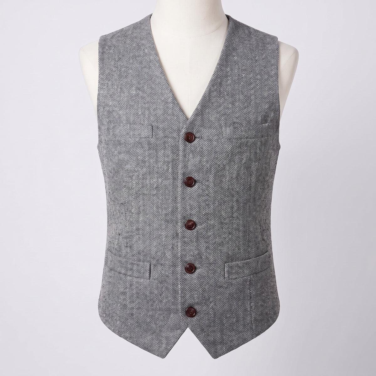 Men's herringbone V-neck waistcoat in gray