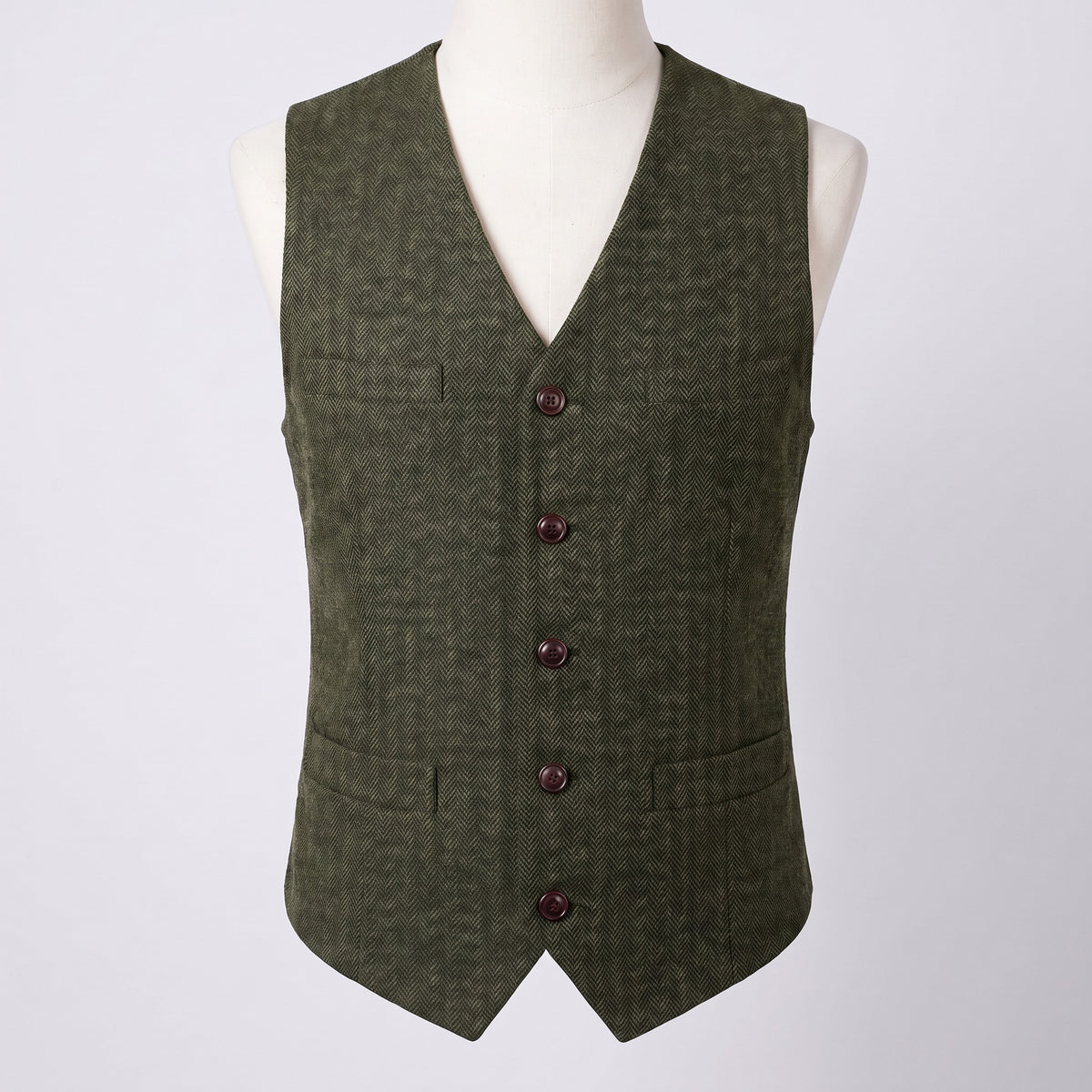 Men's herringbone V-neck waistcoat in green